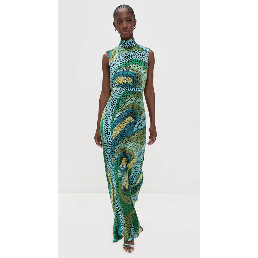 SALONI Fleur Green Dot Print Dress Size 4